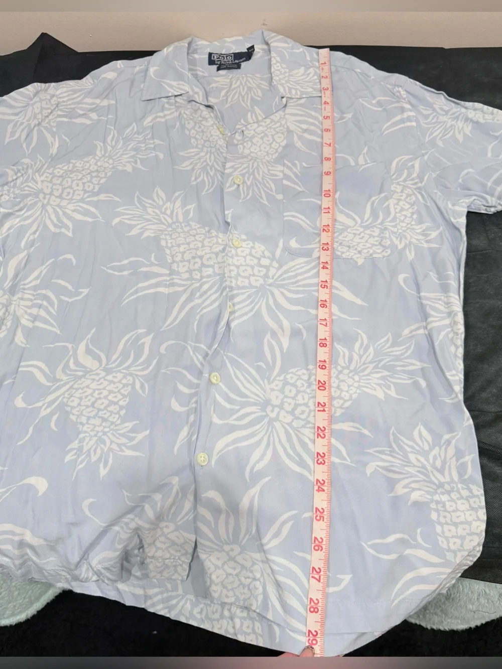 🔥Polo by Ralph Lauren Pale Blue Pineapple-Print Camp Shirt Size S EUC🔥